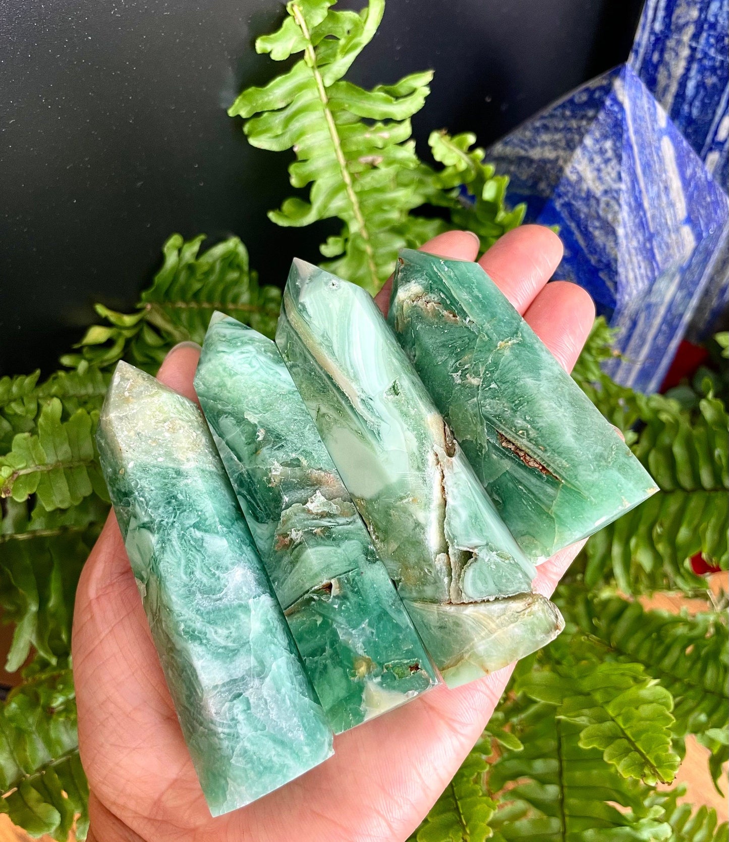 Wholesale Lot 1 lb Natural Green Opalized Fluorite Tower Obelisk Point Wand Crystal Energy Healing