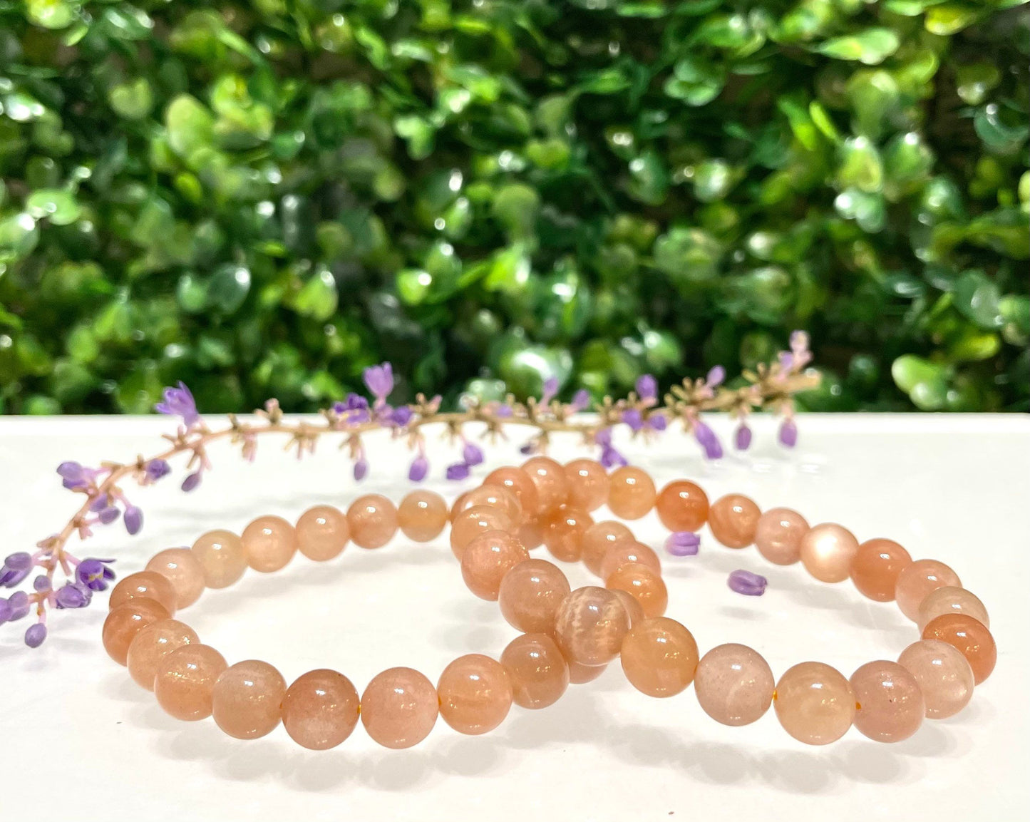 Wholesale 6 Pcs Natural Peach Moonstone 8mm 7.5” Crystal Healing Stretch Bracelet