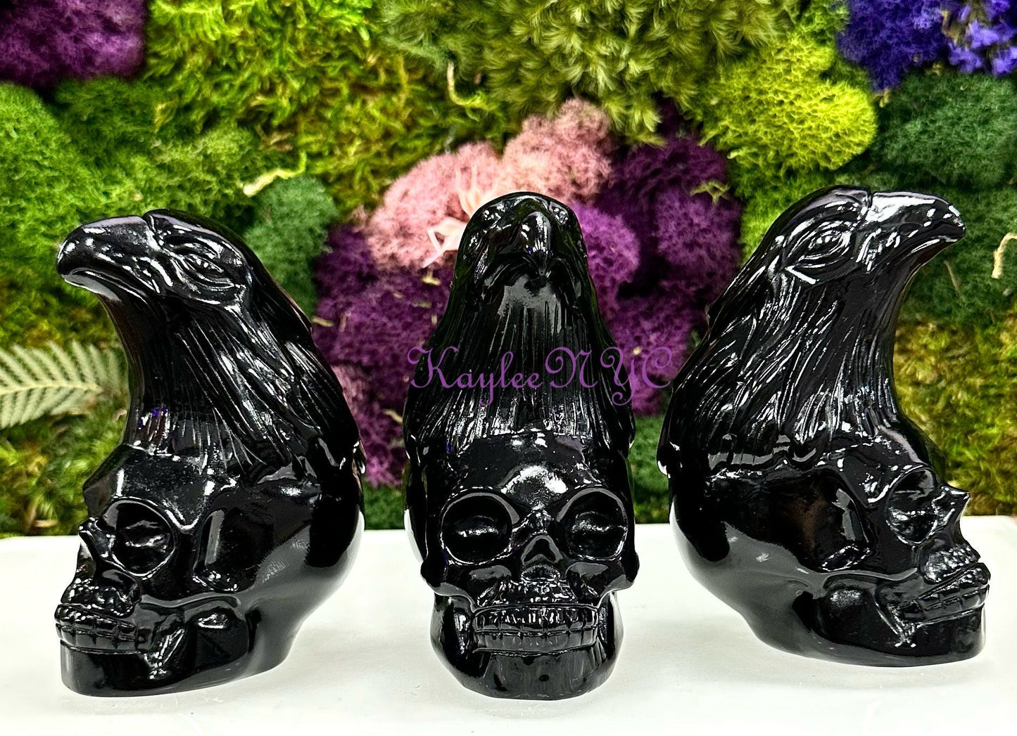 Wholesale lot 3 Pcs Natural Black Obsidian Eagle Skull