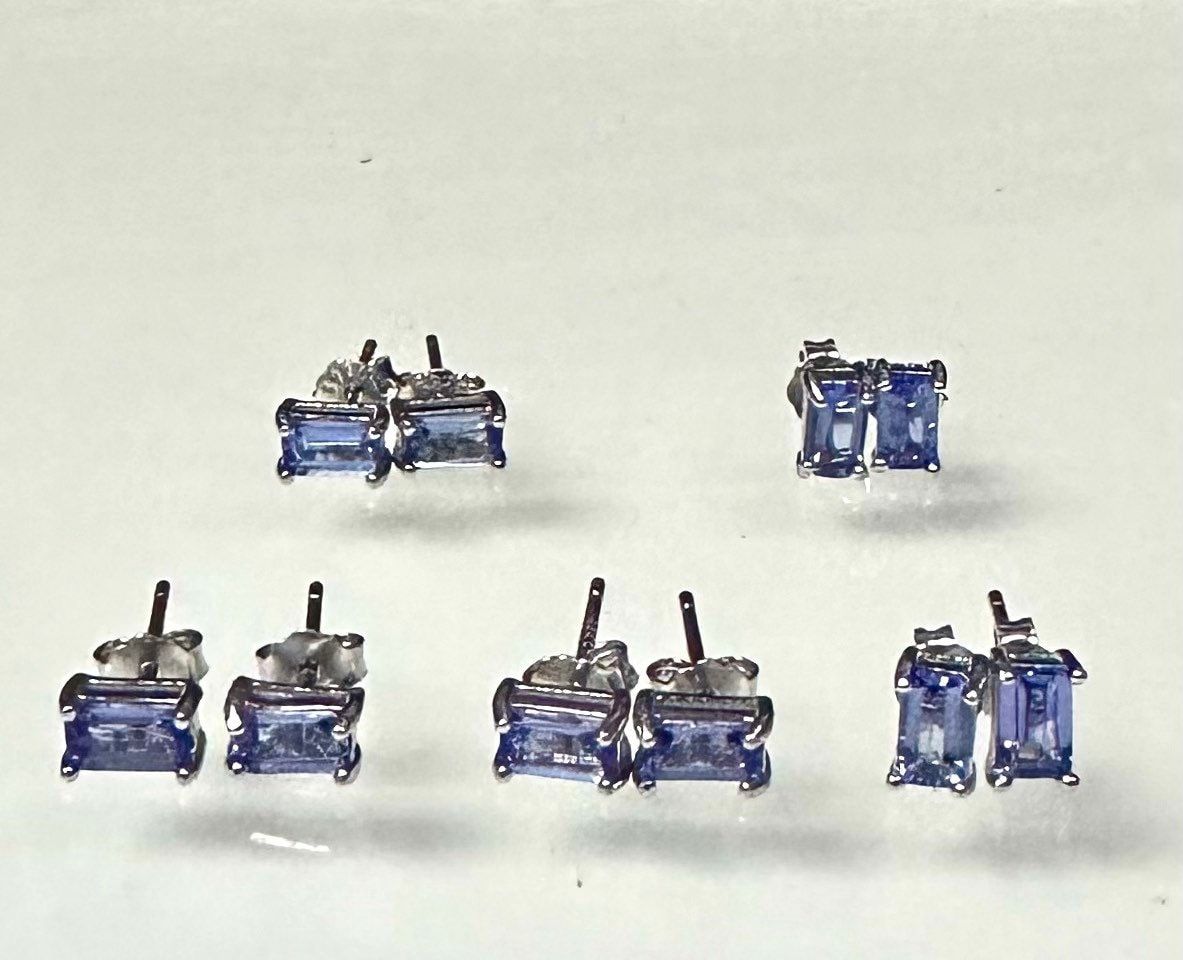 Wholesale Lot 5 Pairs Natural Tanzanite Sterling Silver(925) Earring Studs 3x5mm