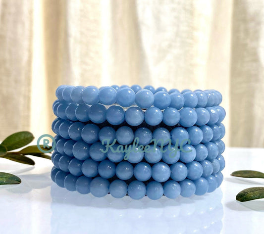 Wholesale 6 Pcs Natural Angelite 6mm 7.5” Crystal Healing Stretch Bracelet