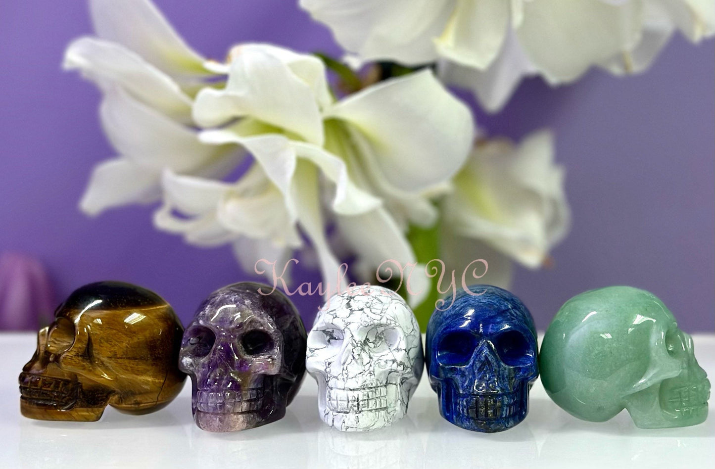 Wholesale lot 5 Pcs 2” Mix Natural Crystal Skulls Healing Energy