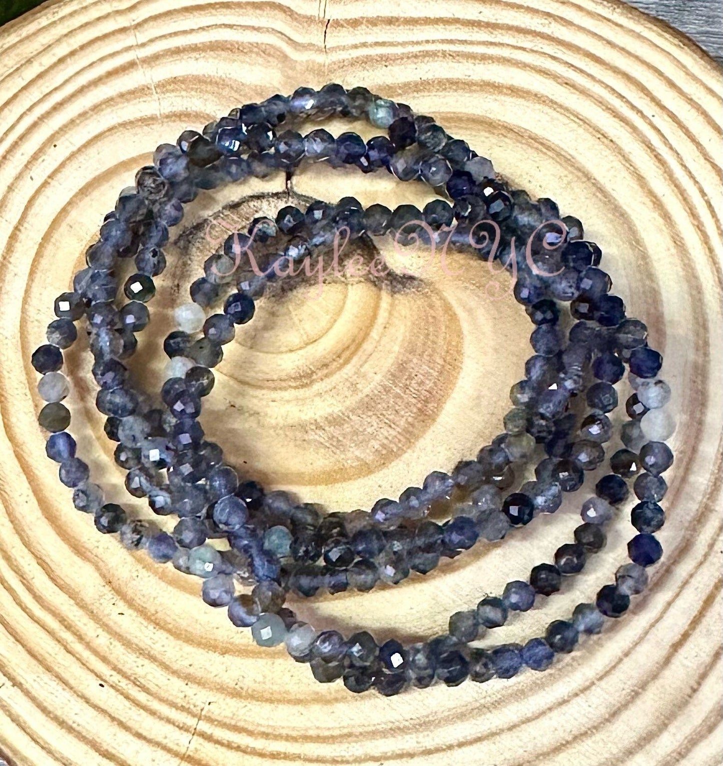 Wholesale Lot 6 Pcs Natural Iolite Faceted 4mm 7.5” Crystal Healing Stretch Bracelet