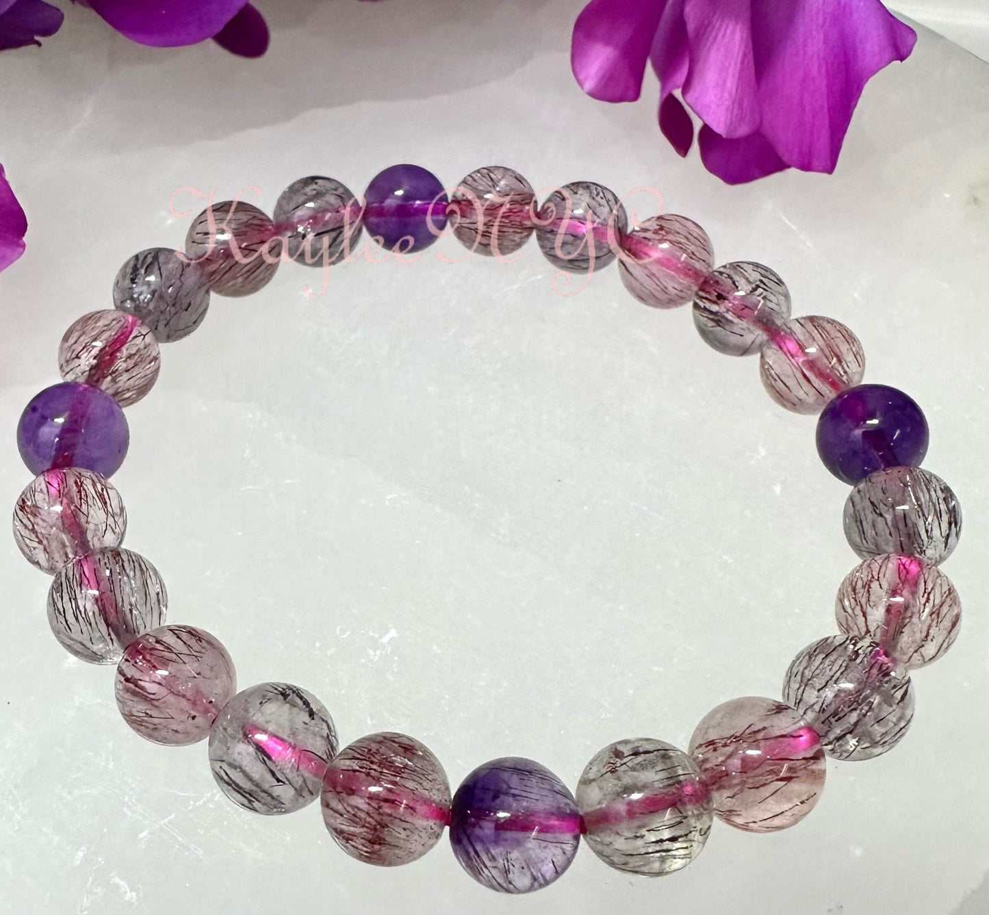 Wholesale 3 Pcs Natural Super 7 Melody Rutilated 8mm 7.5” Crystal Healing Stretch Bracelet