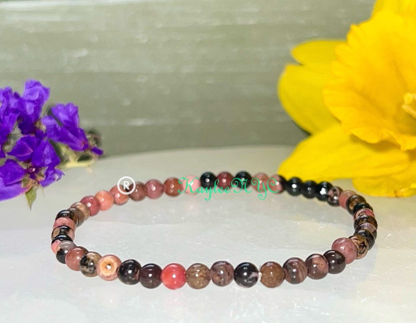 Wholesale Lot 6 Pcs Natural Rhodonite 4mm 7.5” Crystal Healing Stretch Bracelet