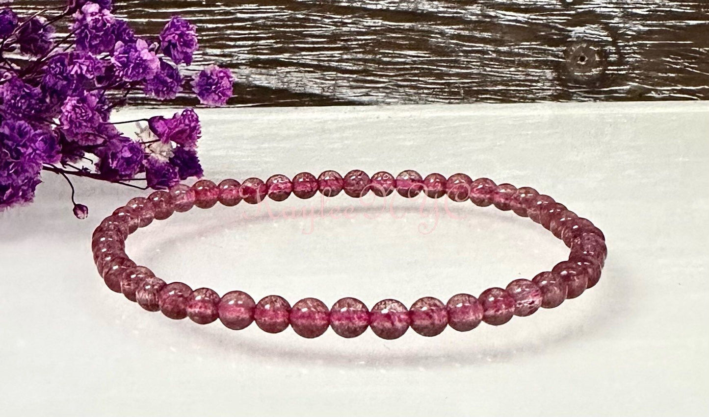 Wholesale Lot 6 Pcs Natural Strawberry Quartz 4mm 7.5” Crystal Healing Stretch Bracelet