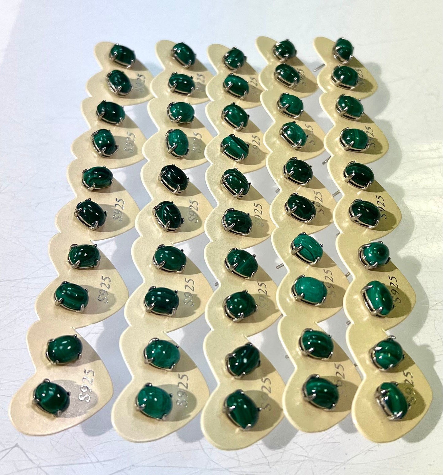 Wholesale Lot 5 Pairs Natural Malachite Sterling Silver(925) Earring Studs 5x7mm