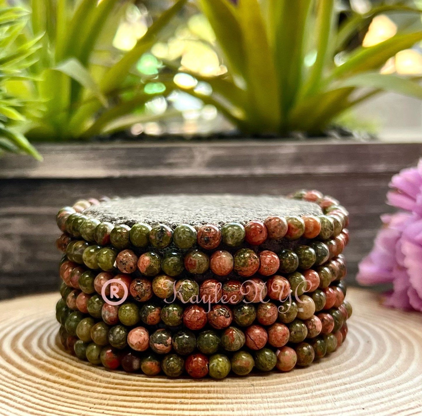 Wholesale Lot 6 Pcs Natural Unakite 4mm 7.5” Crystal Healing Stretch Bracelet