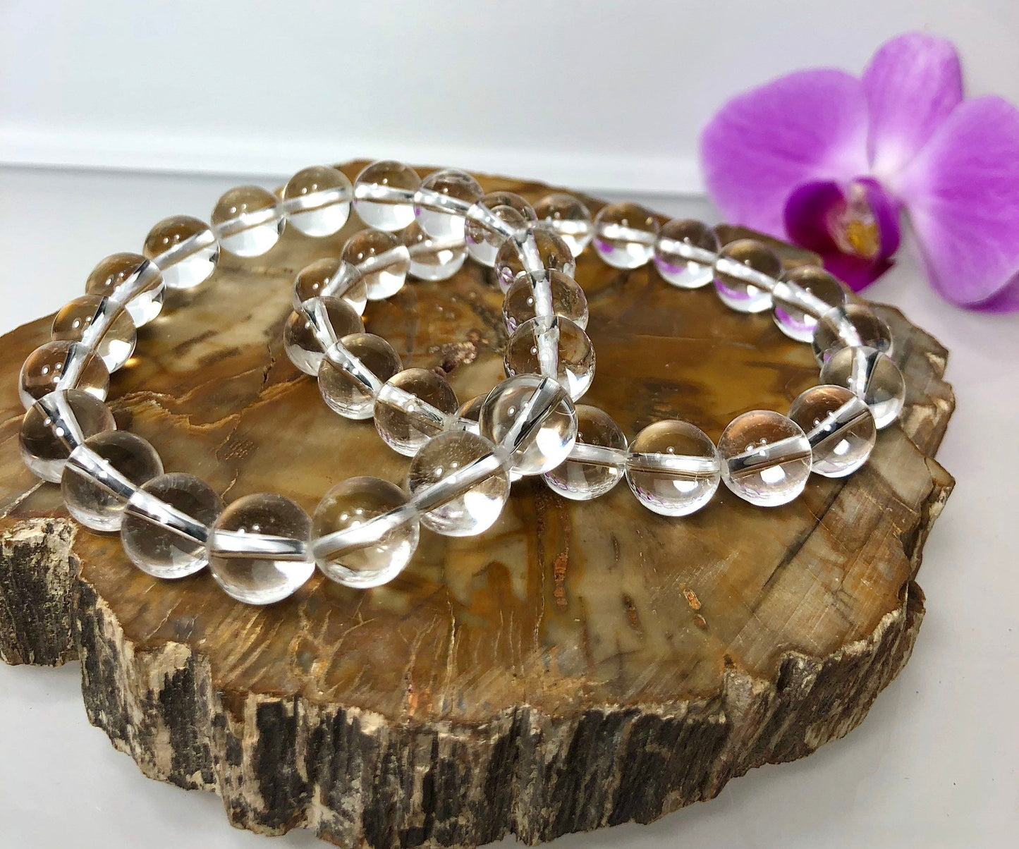 Wholesale Lot 6 Pcs Natural Clear Quartz 10mm 7.5” Crystal Healing Stretch Bracelet