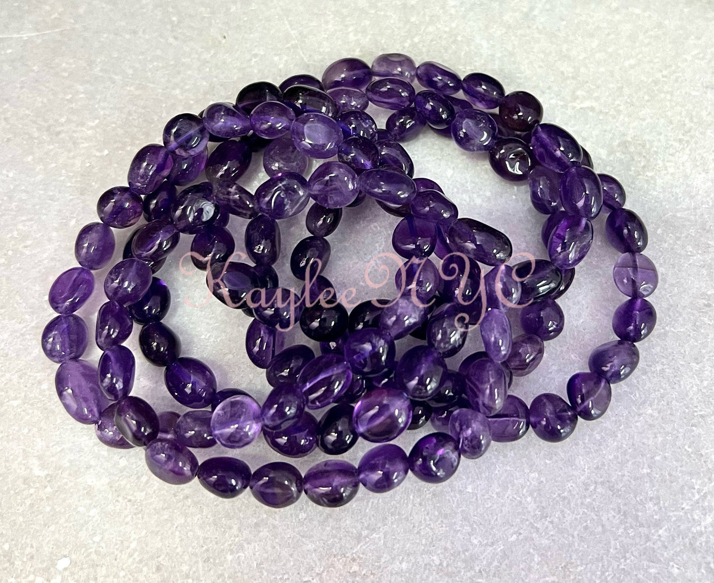 Wholesale 6 Pcs ~8mm 7.5” Natural Amethyst tumble Stretch Bracelet Crystal Healing Energy