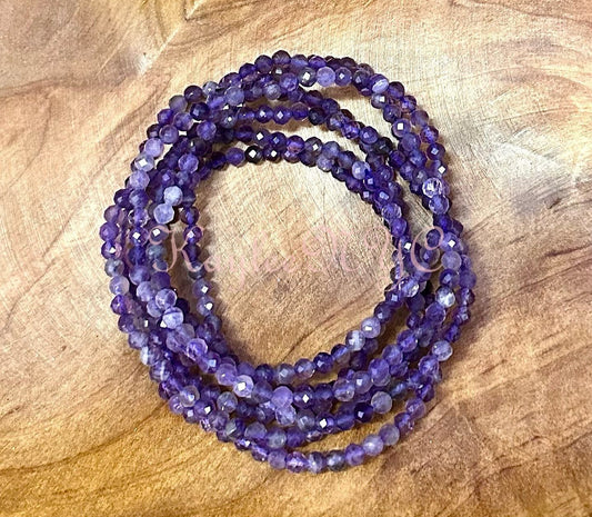 Wholesale Lot 6 Pcs Natural Amethyst 4mm Faceted 7.5” Crystal Healing Stretch Bracelet