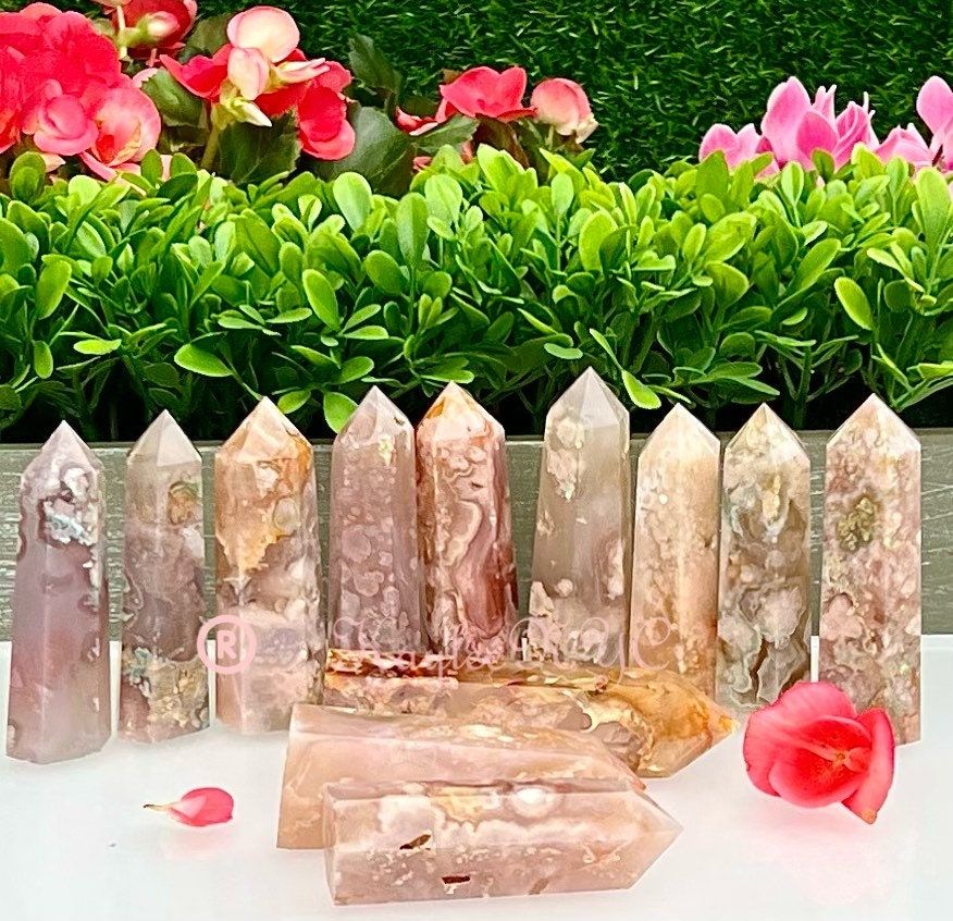 Wholesale Lot 2 Lbs Natural Flower Agate Tower Obelisk Point Crystal Healing Energy