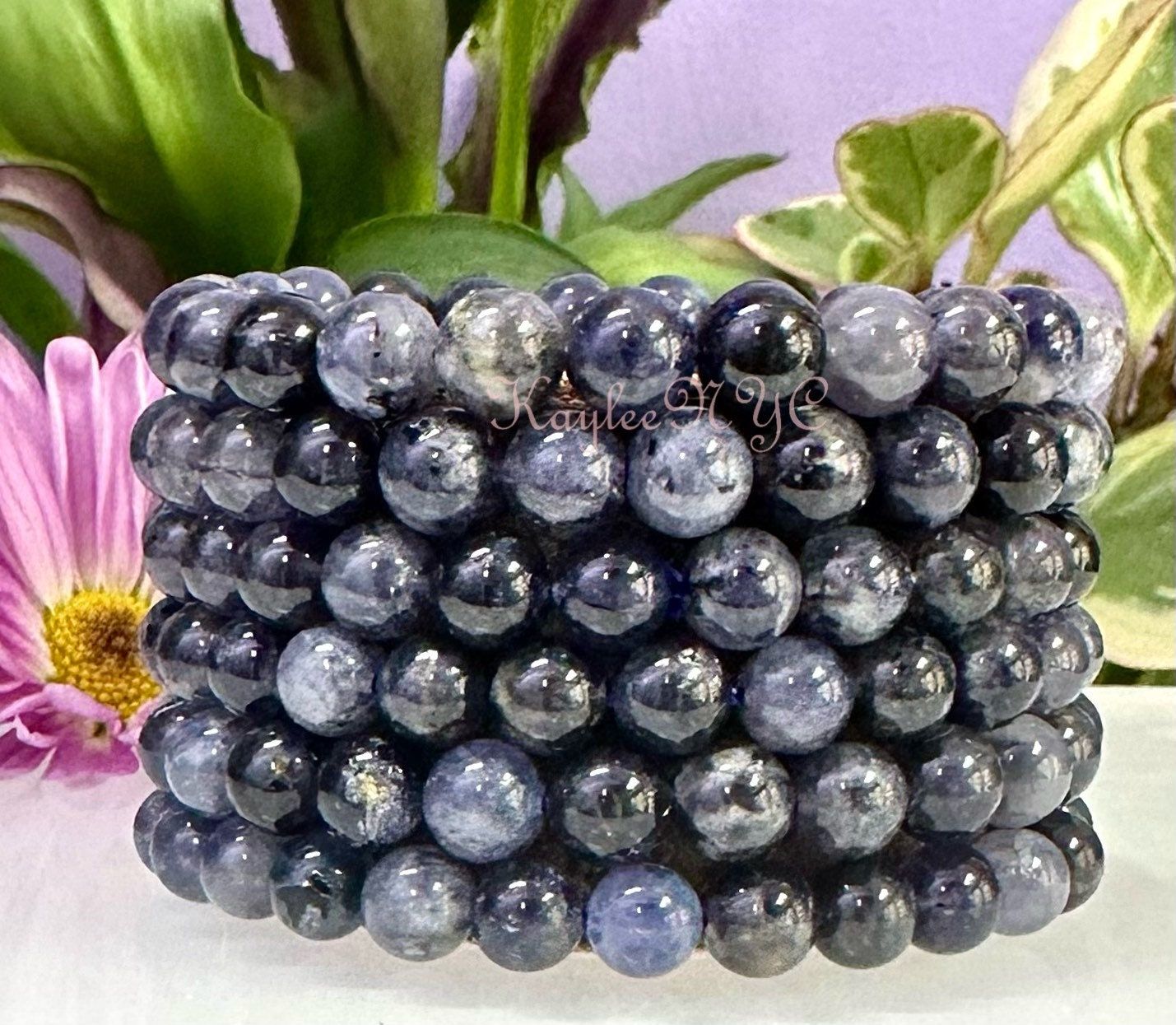 Wholesale Lot 6 Pcs Natural Iolite 8mm 7.5” Crystal Healing Stretch Bracelet