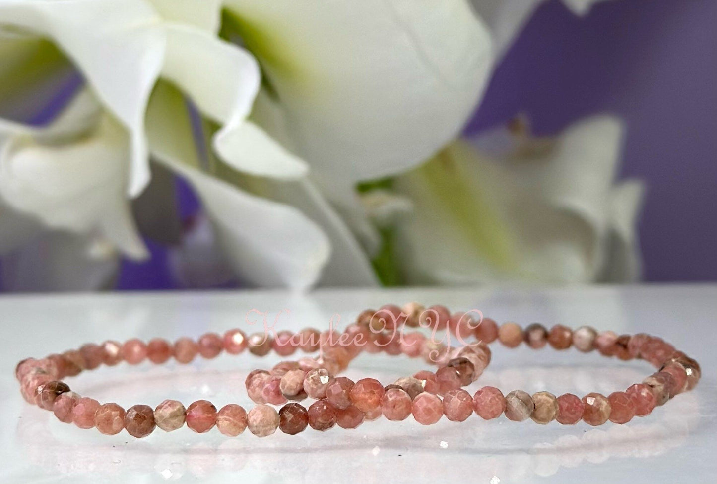 Wholesale Lot 6 Pcs  Natural Rhodochrosite 4mm Faceted 7.5” Crystal Healing Stretch Bracelet