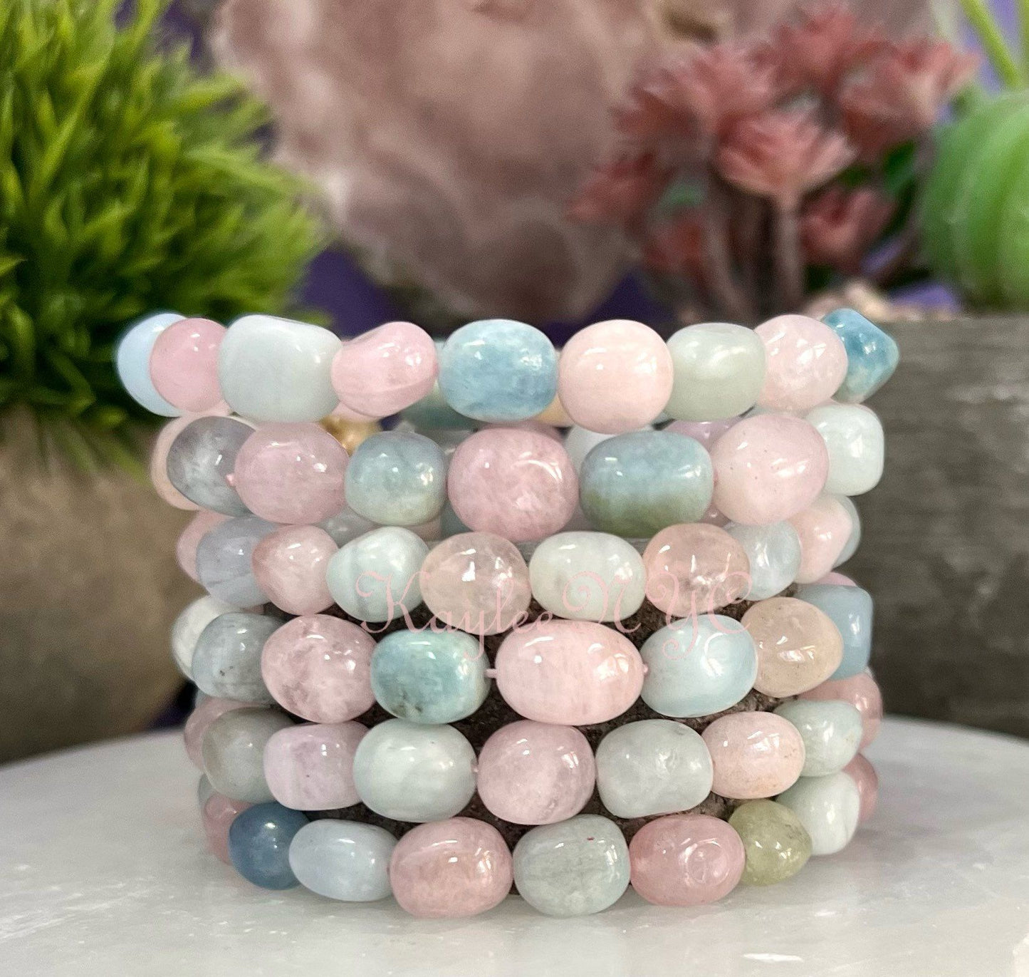 Wholesale 6 Pcs ~10mm 7.5” Natural Morganite tumble Stretch Bracelet Crystal Healing Energy