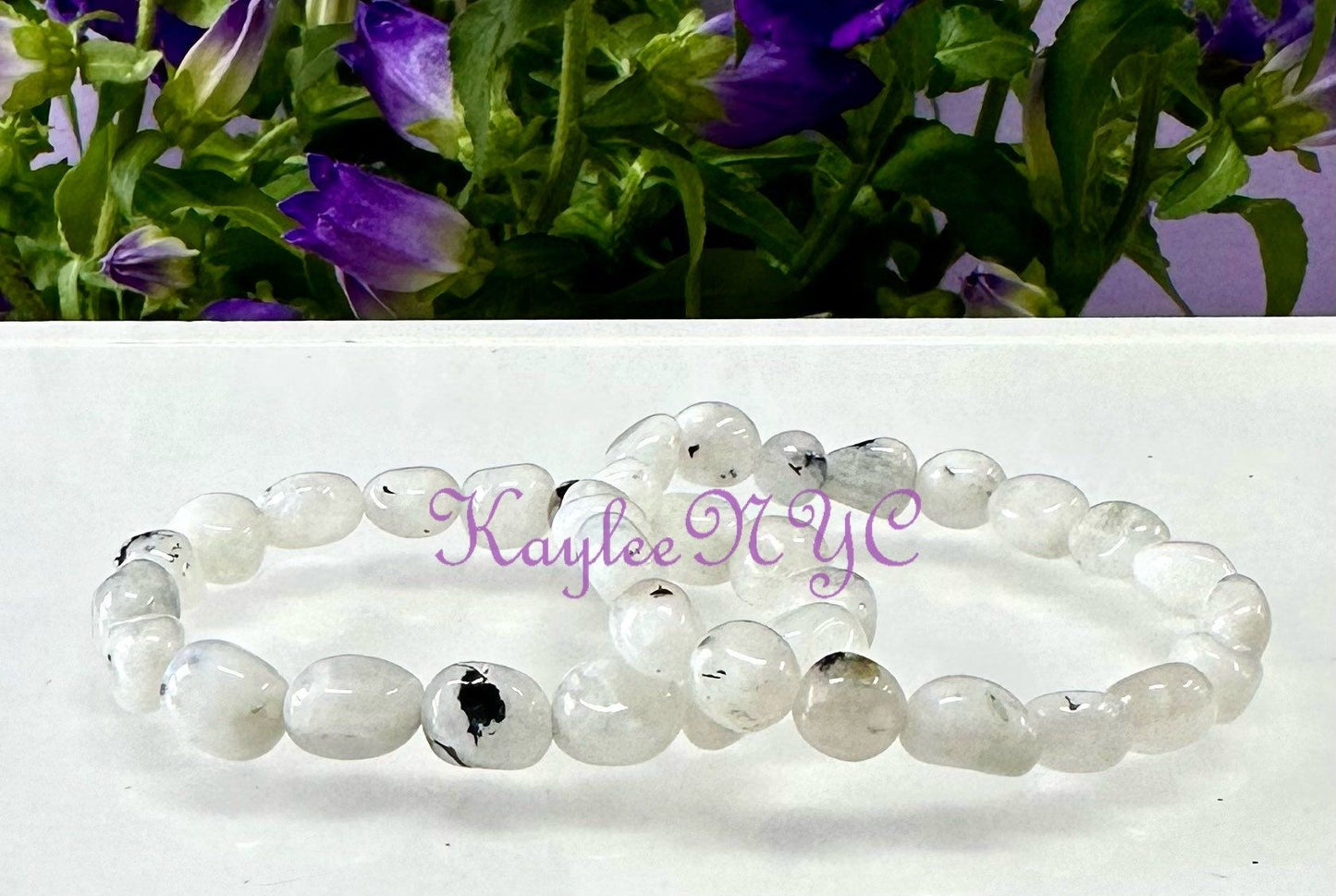 Wholesale 6 Pcs ~8mm 7.5” Natural Rainbow Moonstone tumble Stretch Bracelet Crystal Healing Energy