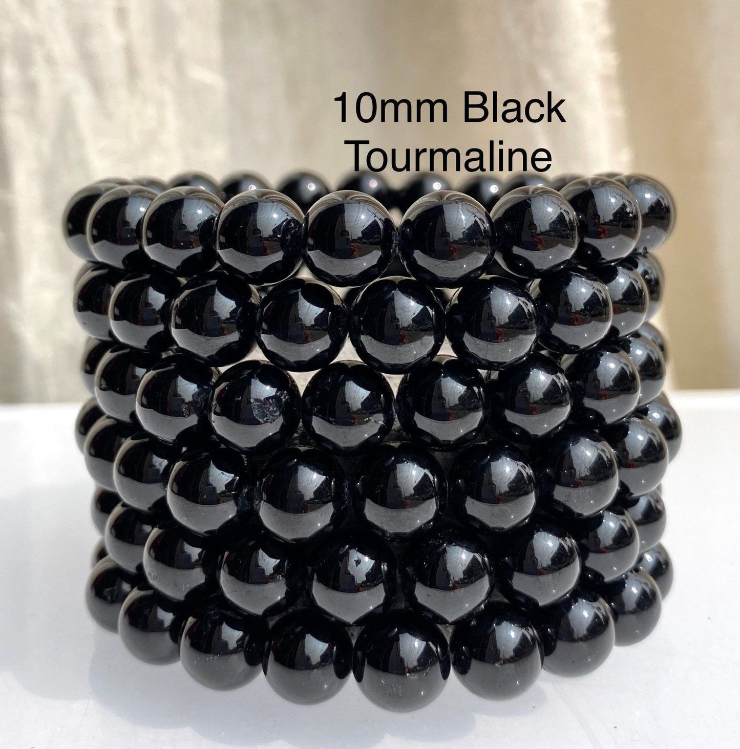 Wholesale 6 Pcs Natural Black Tourmaline 10mm 7.5” Crystal Healing Stretch Bracelet