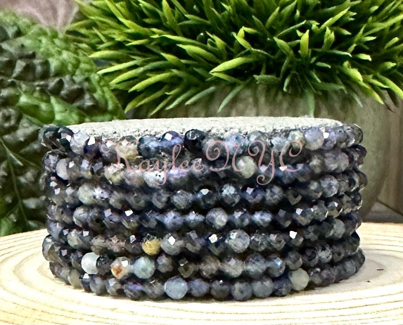 Wholesale Lot 6 Pcs Natural Iolite Faceted 4mm 7.5” Crystal Healing Stretch Bracelet