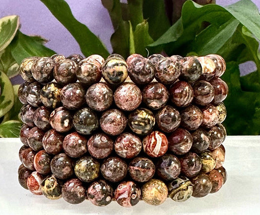 Wholesale Lot 6 Pcs Natural Leopard Skin 8mm 7.5” Crystal Healing Stretch Bracelet