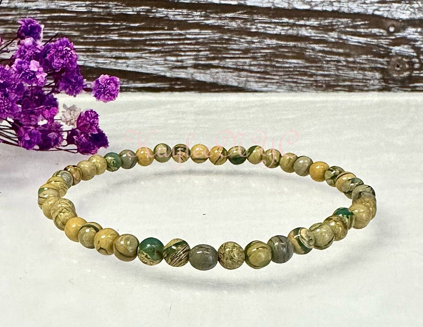 Wholesale 6 Pcs Natural Yellow Unakite Jasper Aka Chrysoprase 4mm 7.5” Crystal Healing Stretch Bracelet