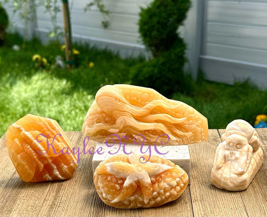 Wholesale lot 4 Pcs Natural Orange Calcite mixed Carving