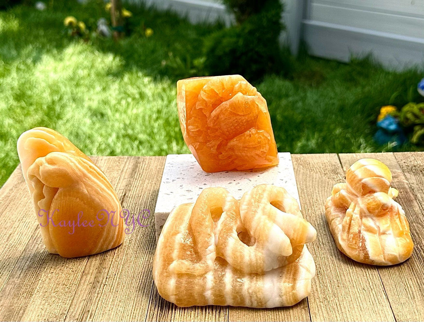 Wholesale lot 4 Pcs Natural Orange Calcite mixed Carving