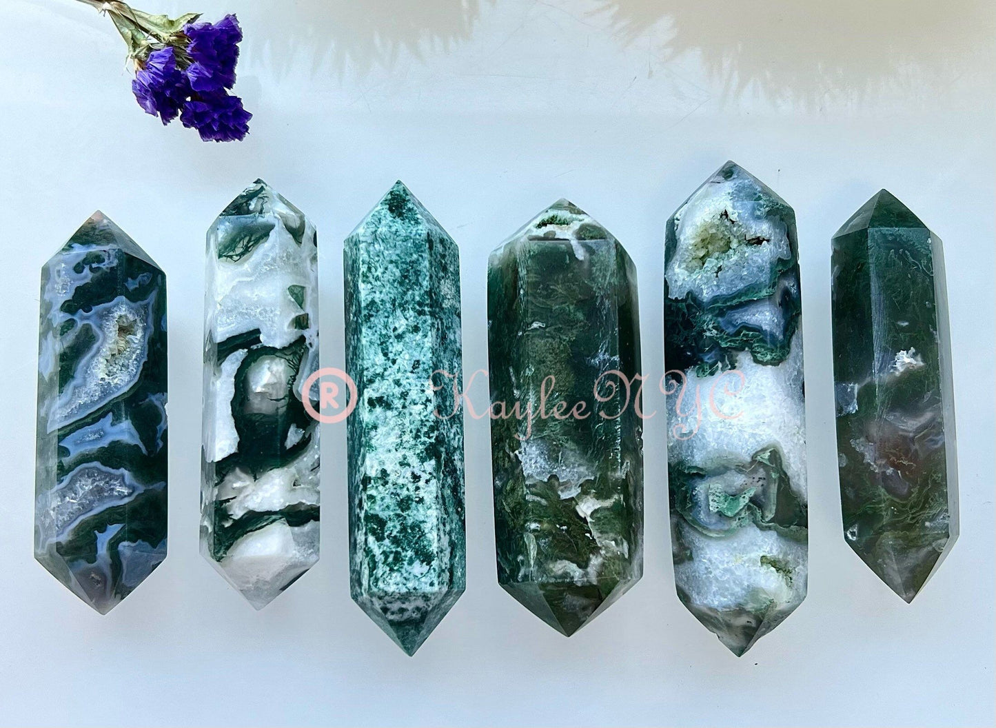 Wholesale Lot 1 Lb Natural Moss Agate Double Terminated Point Crystal Healing Quality