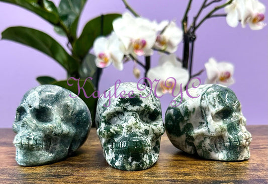 Wholesale lot 3 Pcs Natural Moss Agate Crystal Skulls Healing Energy