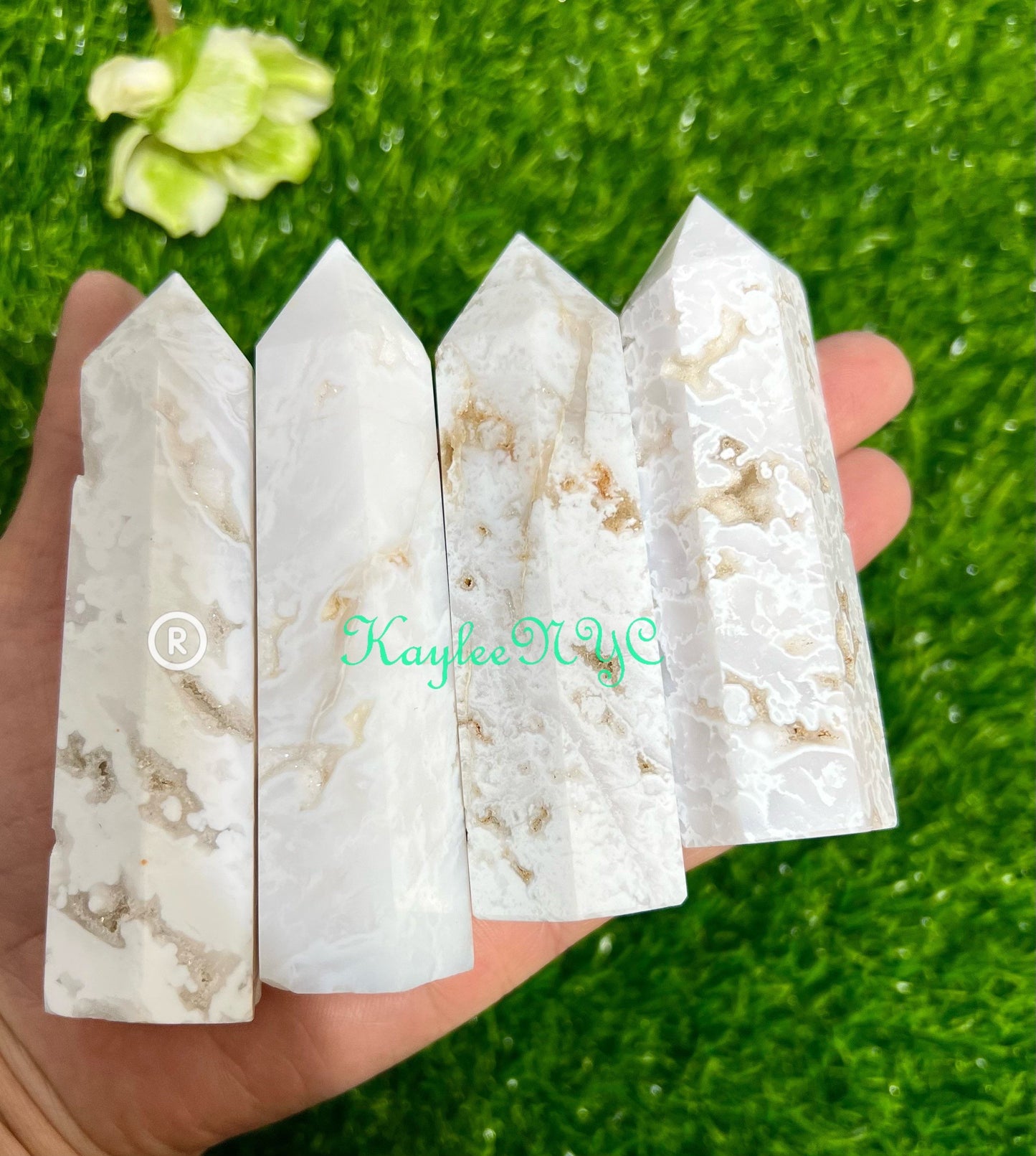 Wholesale Lot 2 Lbs Natural White Druzy Snow Agate Obelisk Tower Point Crystal Energy