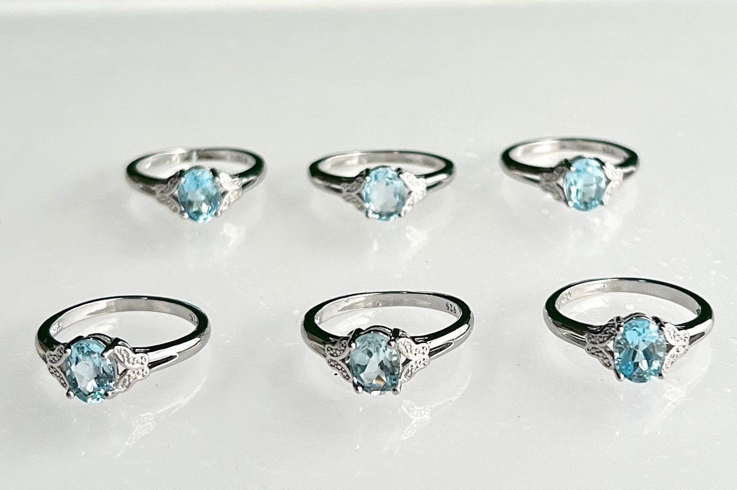 Wholesale Lot 6 pcs Natural Aquamarine Ring White Bronze