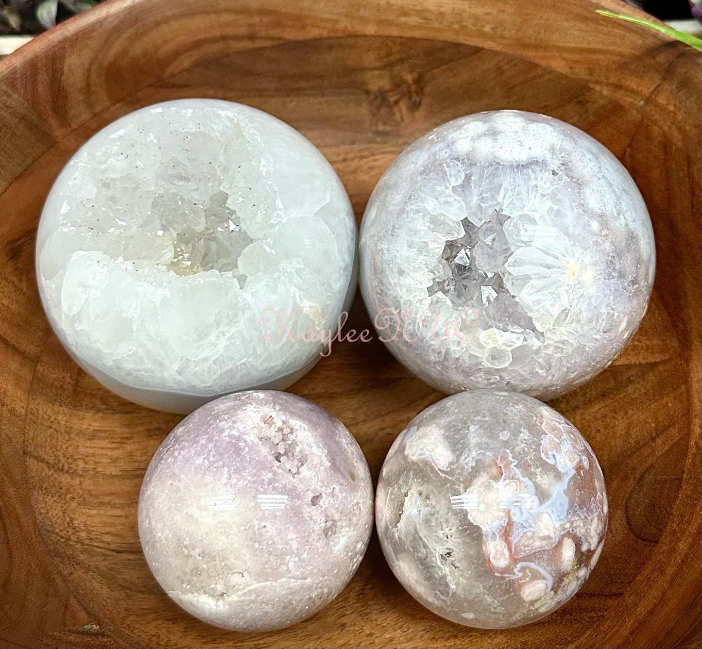 Wholesale Lot 4 pcs Natural Pink Amethyst w Flower Agate Crystal Spheres Healing