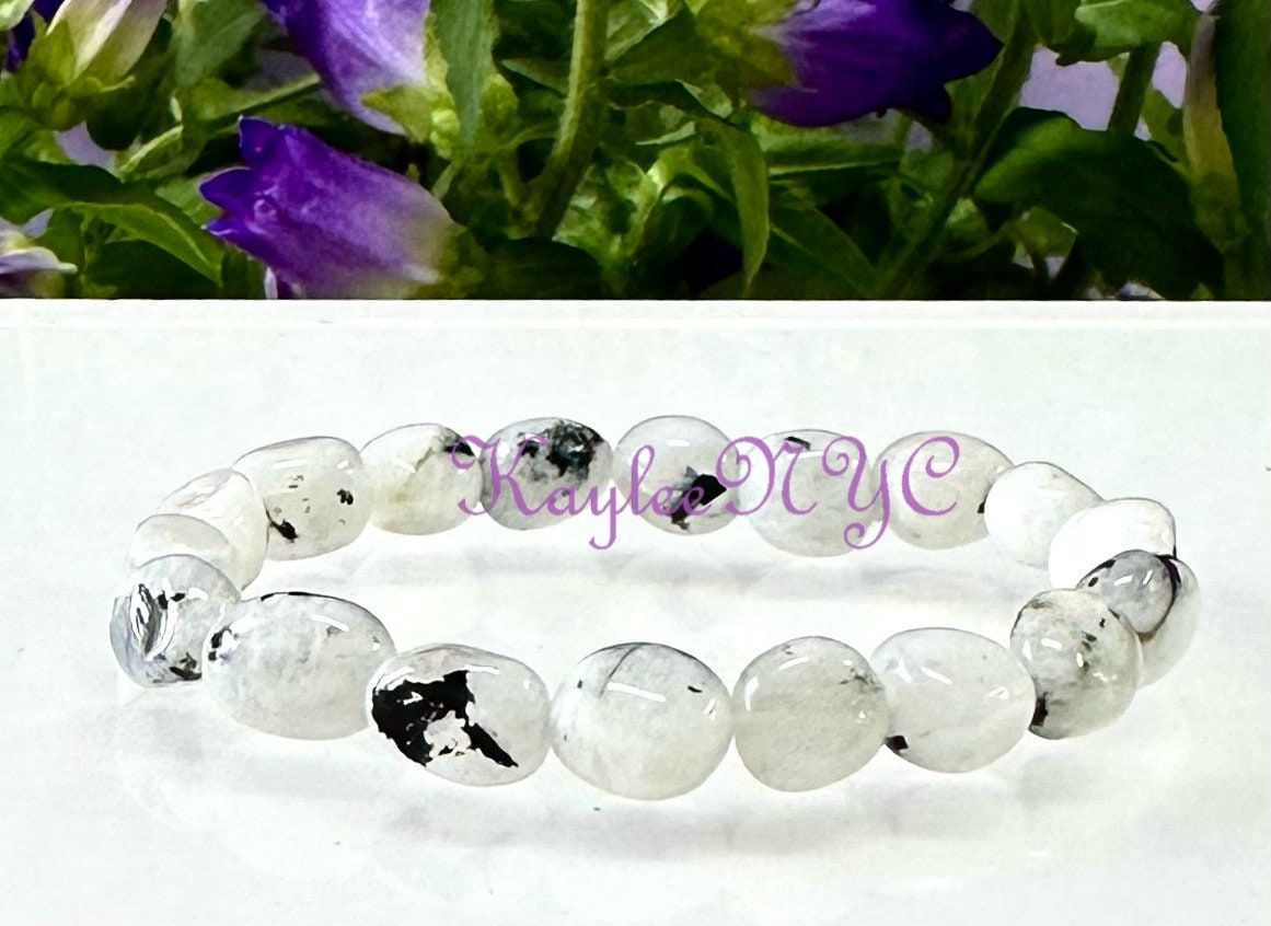 Wholesale 6 Pcs ~8mm 7.5” Natural Rainbow Moonstone tumble Stretch Bracelet Crystal Healing Energy