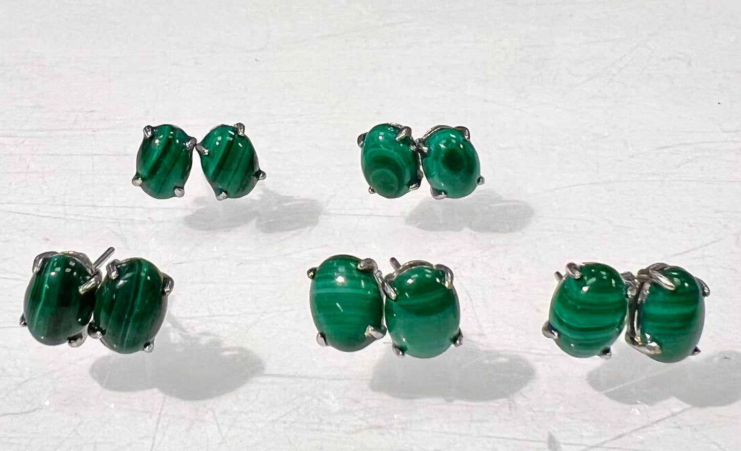 Wholesale Lot 5 Pairs Natural Malachite Sterling Silver(925) Earring Studs 5x7mm