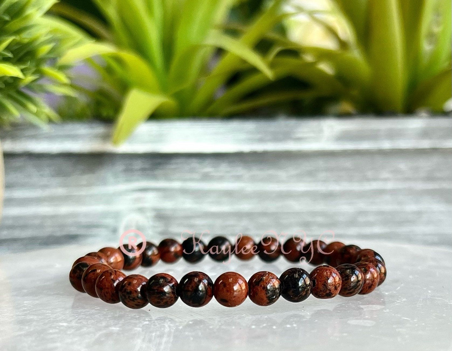 Wholesale Lot 6 Pcs Natural Mahogany Obsidian 6mm 7.5” Crystal Healing Stretch Bracelet