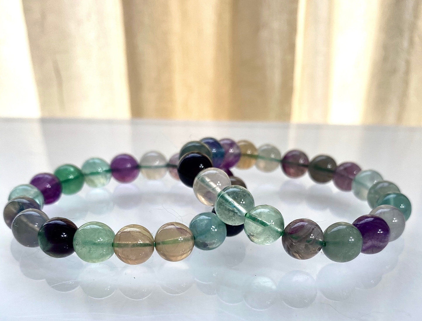 Wholesale 6 Pcs Natural Fluorite 10mm 8” Crystal Healing Stretch Bracelet