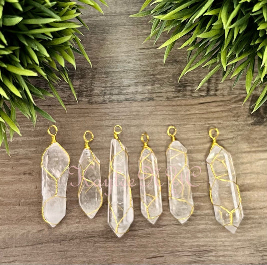 Wholesale Lot 6 Pcs Natural Lemurian Quartz Wrapped Pendant