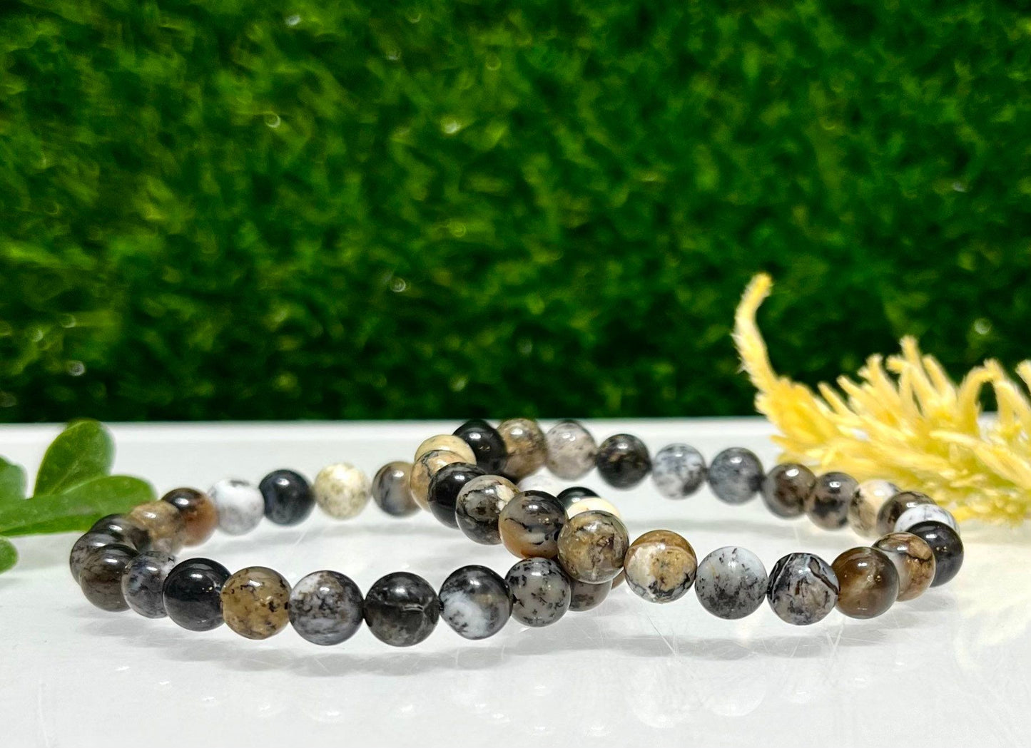 Wholesale 6 Pcs Natural Dendritic Opal 8mm 7.5” Crystal Healing Stretch Bracelet