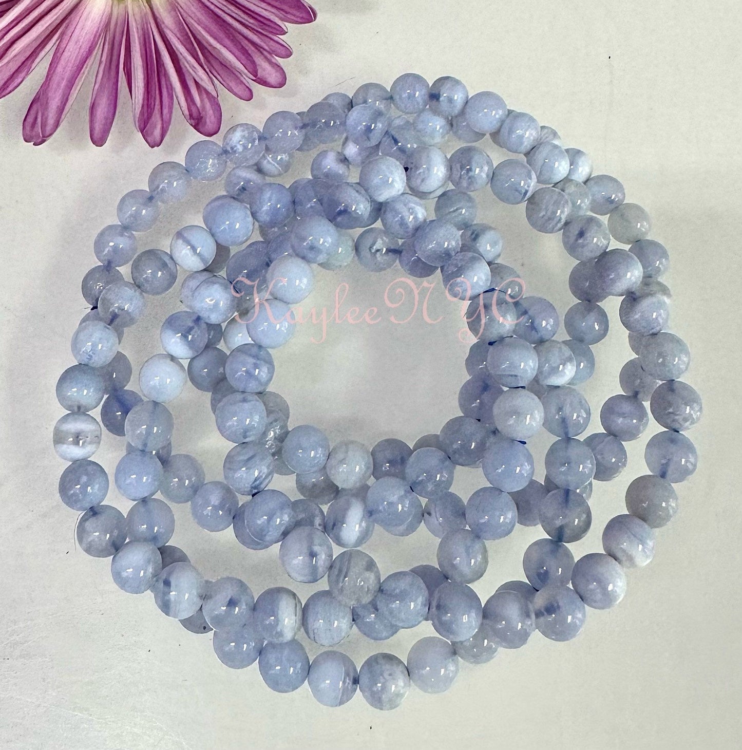 Wholesale 6 Pcs Natural Blue Lace Agate 6mm 7.5” Crystal Healing Stretch Bracelet