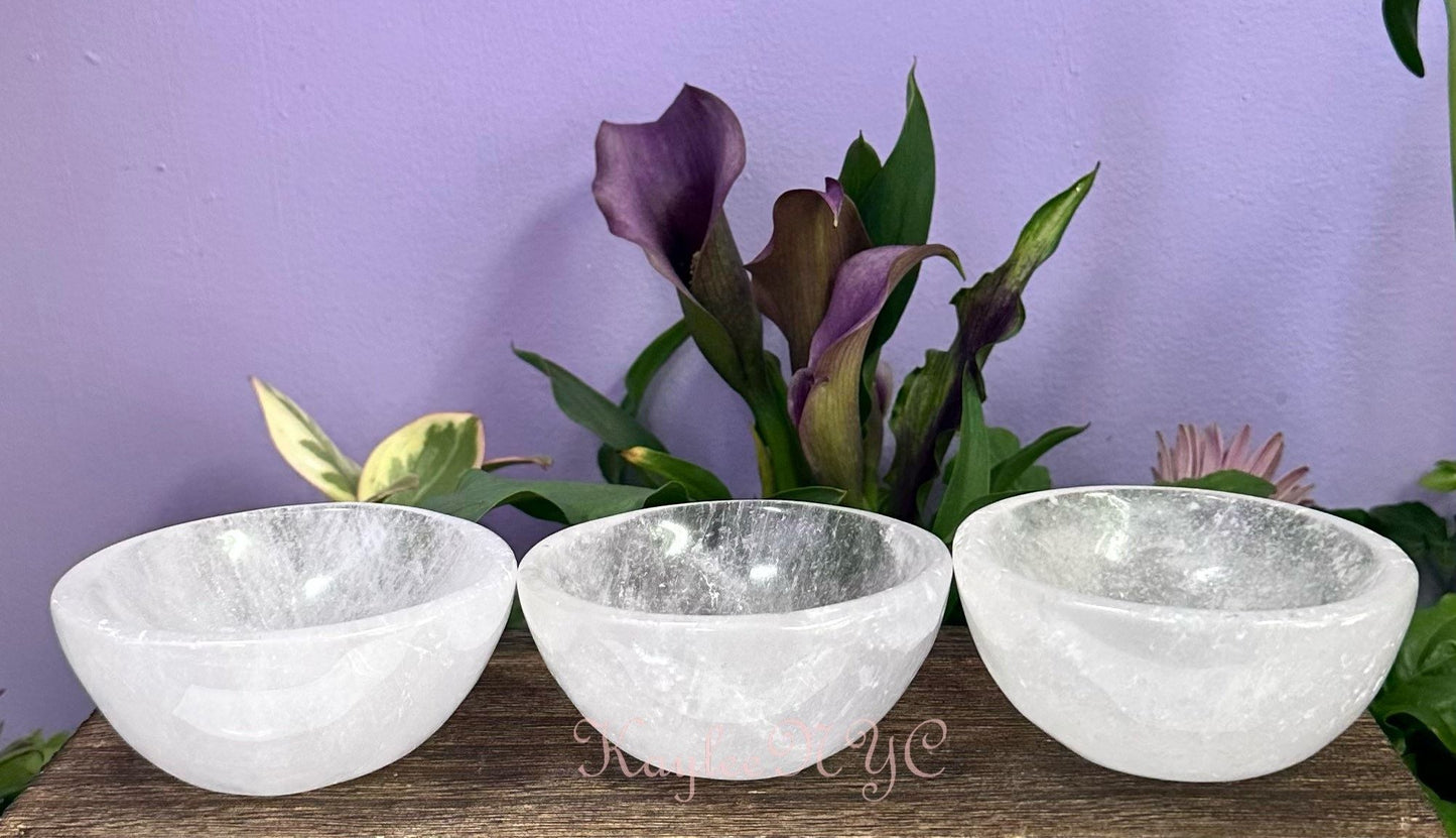 Wholesale Lot 3 pcs Natural Clear Quartz Bowls Crystal Healing Energy