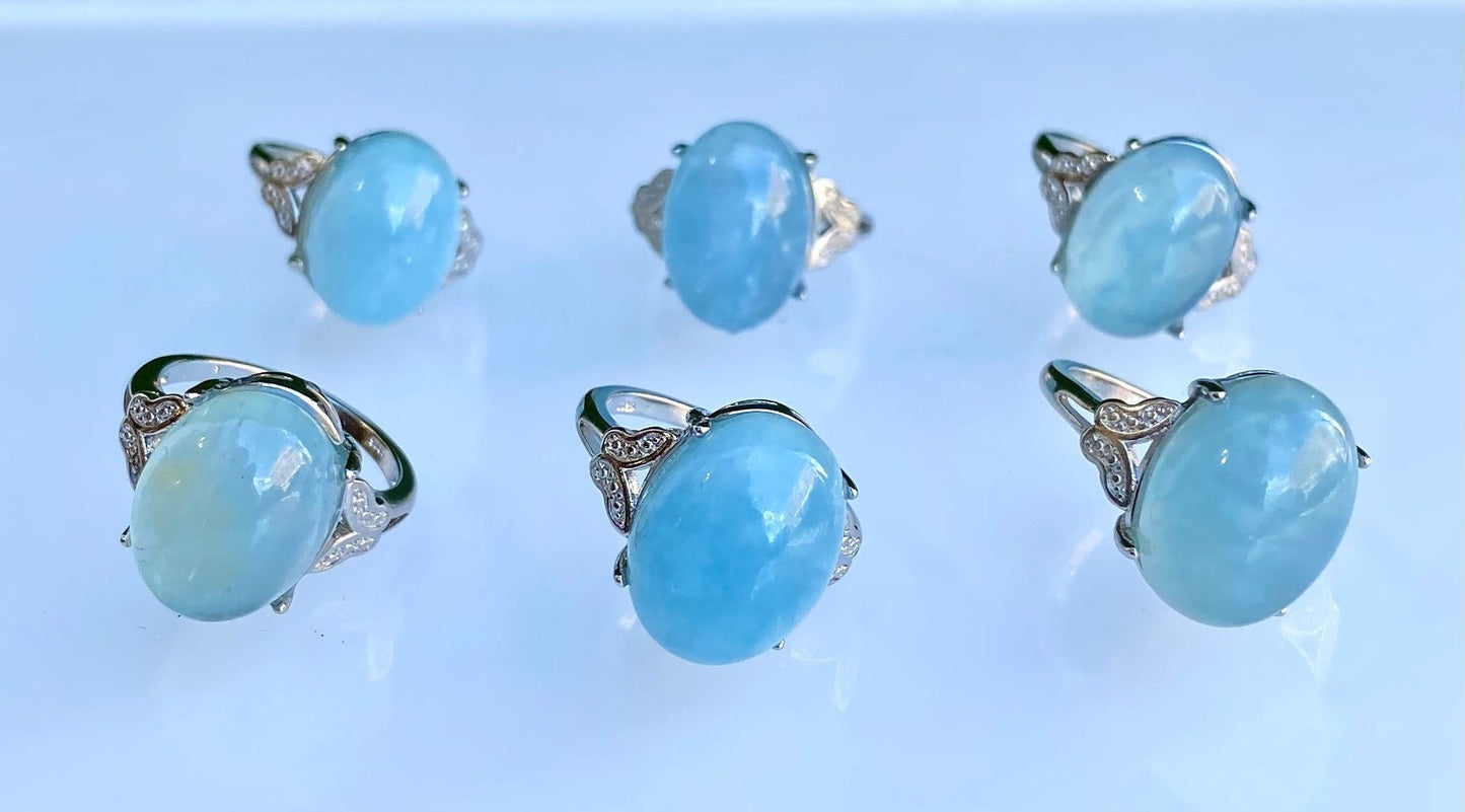 Wholesale Lot 6 Pcs Natural Aquamarine White Bronze rings