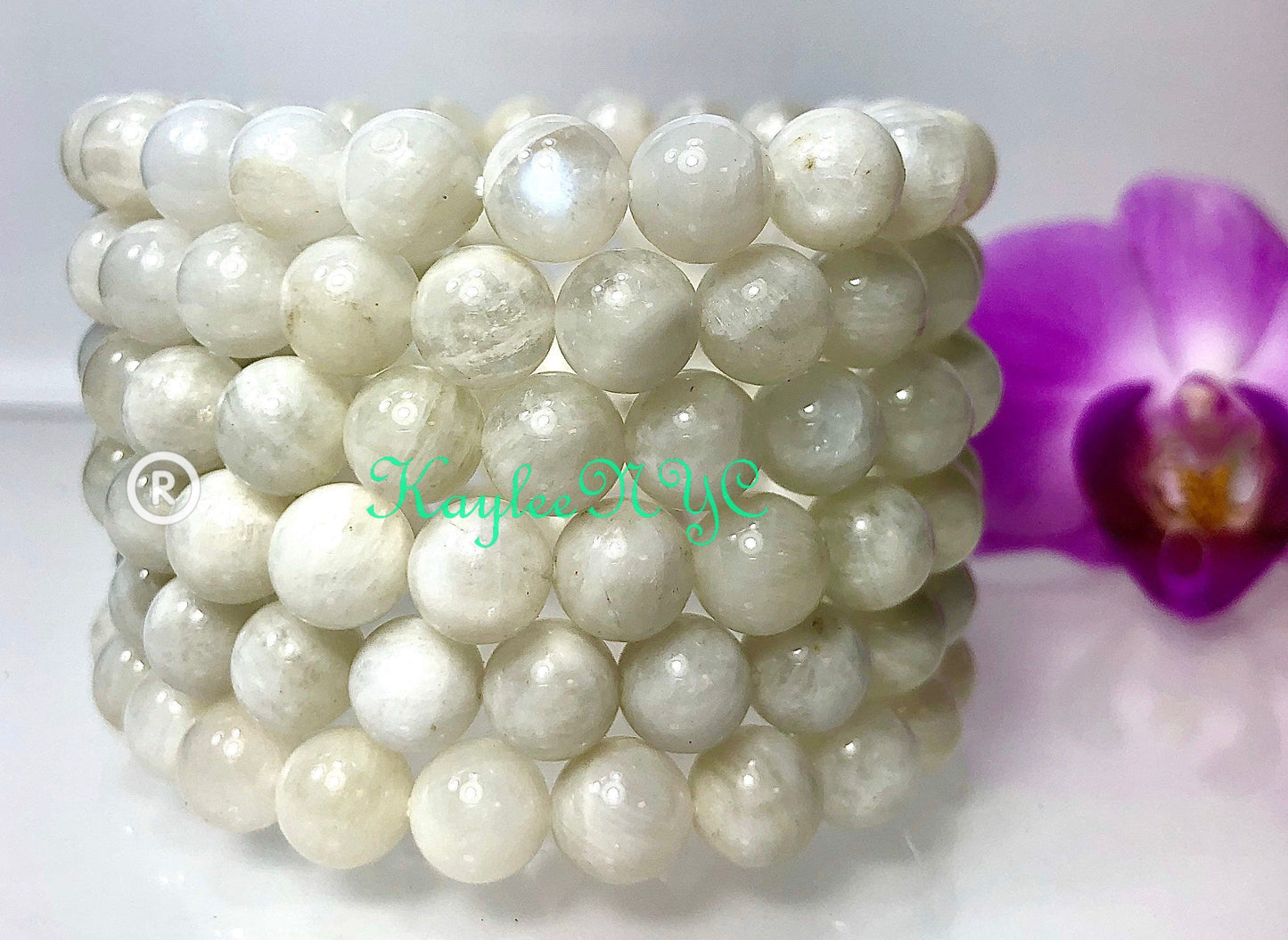 Wholesale 6 Pcs Natural Moonstone 8mm 7.5” Crystal Healing Stretch Bracelet