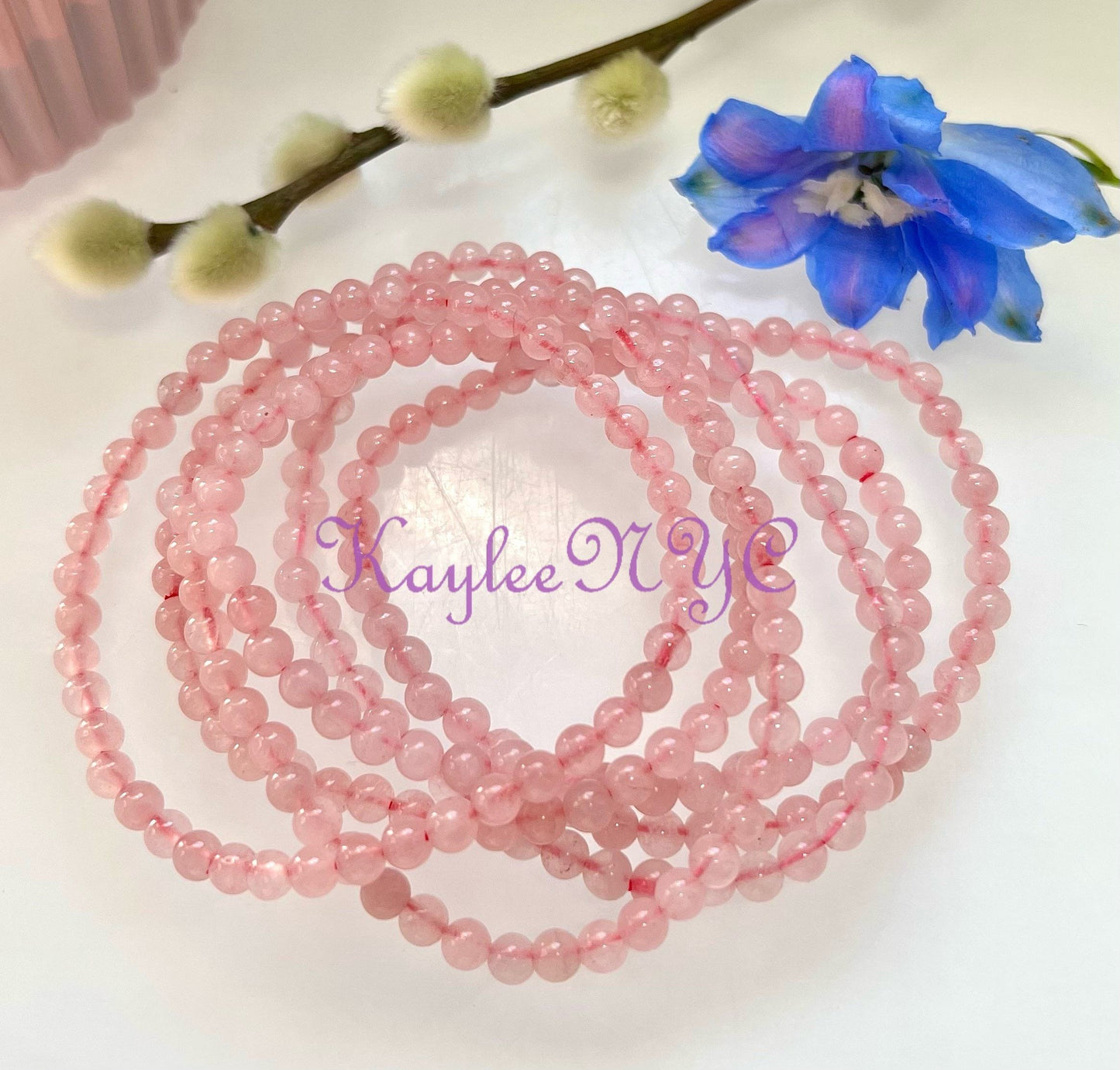 Wholesale Lot 6 Pcs Natural Rose Quartz 4mm 7.5” Crystal Healing Stretch Bracelet