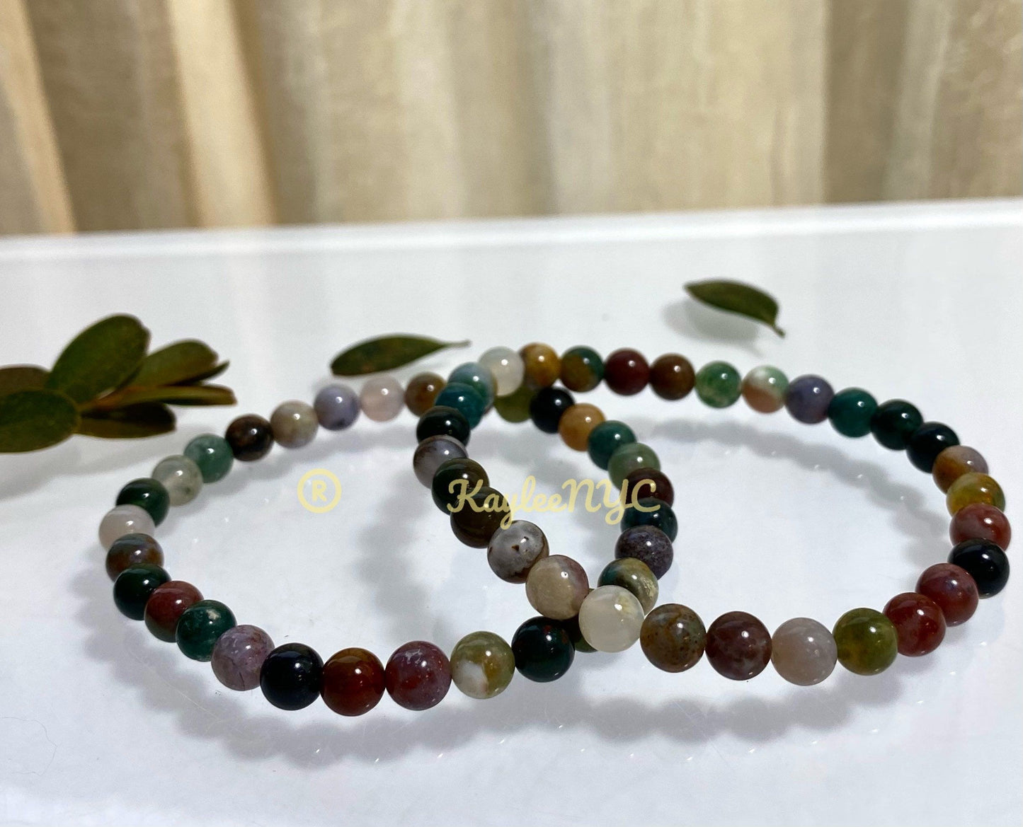 Wholesale 6 Pcs Natural Indian Moss Agate 6mm 7.5” Crystal Healing Stretch Bracelet