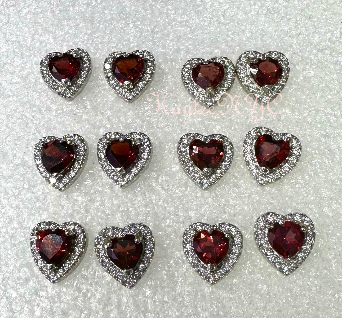 Wholesale Lot 6 Pairs Natural Garnet Heart Sterling Silver(925) Earring Studs