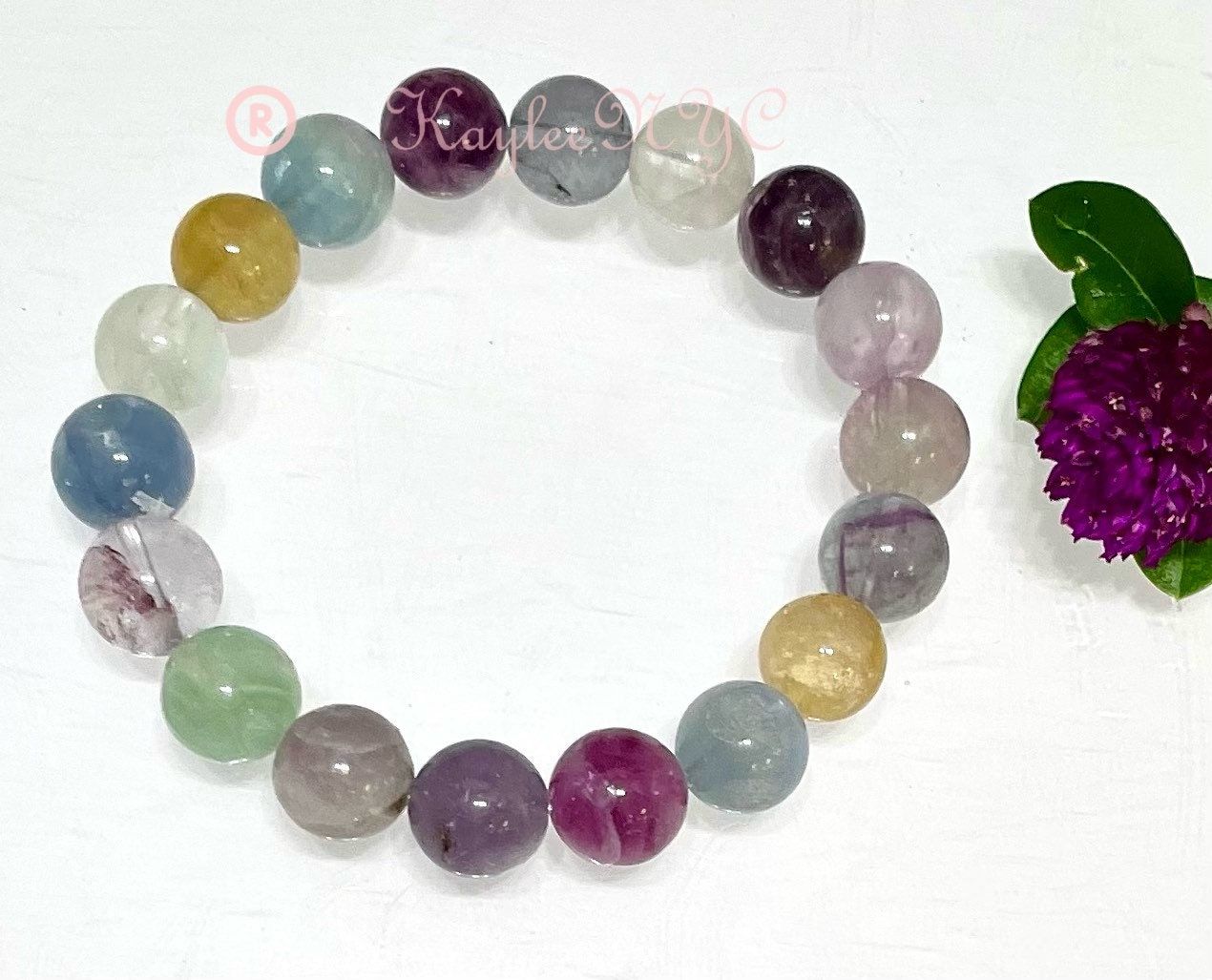 Wholesale 6 Pcs Natural Rainbow Fluorite 10mm 7.5” Crystal Healing Stretch Bracelet