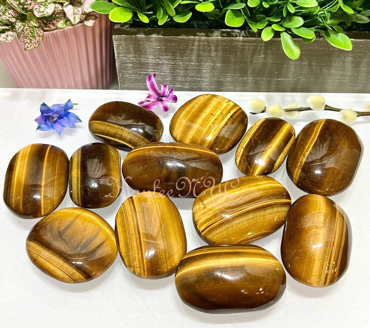 Wholesale Lot 2 Lbs Natural Tiger Eye Palm Stone Crystal Nice Quality