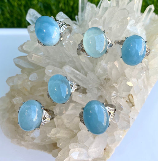 Wholesale Lot 6 Pcs Natural Aquamarine White Bronze rings