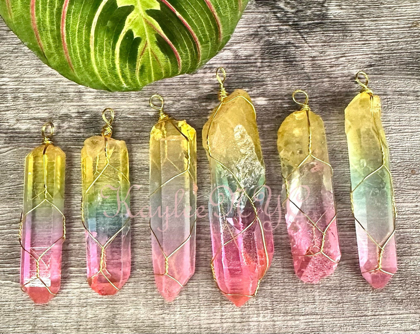 Wholesale Lot 6 Pcs Rainbow Aura Lemurian Quartz Wrapped Pendant