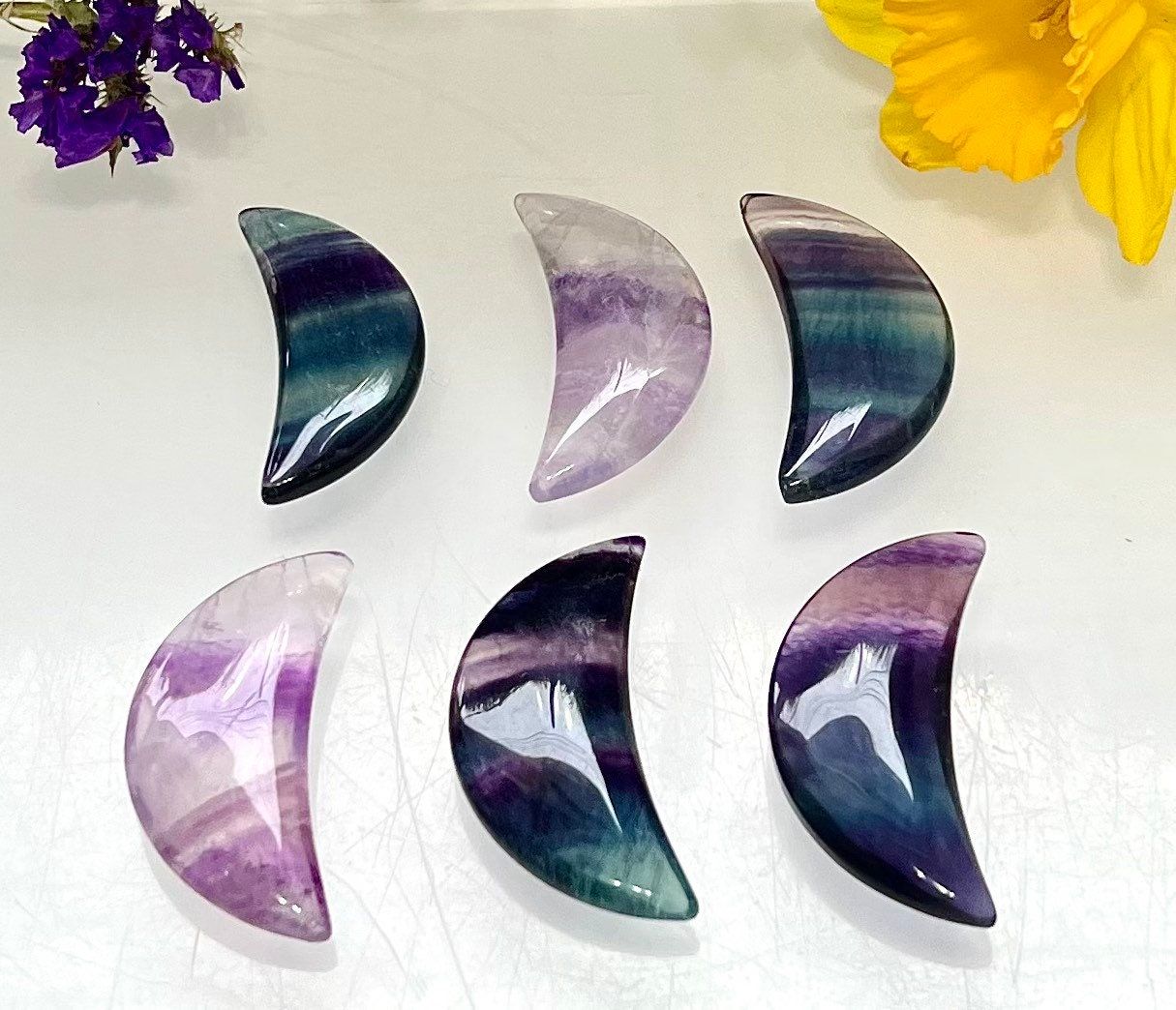 Wholesale Lot 6 Pcs Natural Rainbow Fluorite Crystal Moon Healing Energy