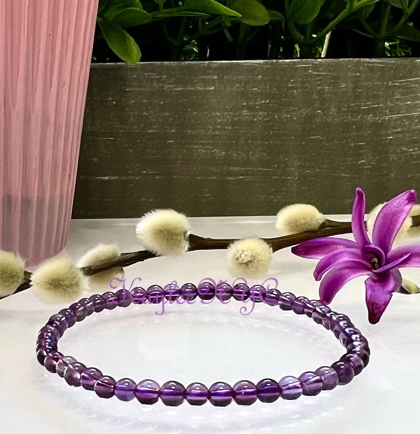 Wholesale Lot 6 Pcs Natural Amethyst 4mm 7.5” Crystal Healing Stretch Bracelet